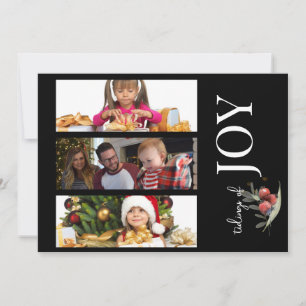 3 PHOTO CHRISTMAS CARD - JOY with Berries