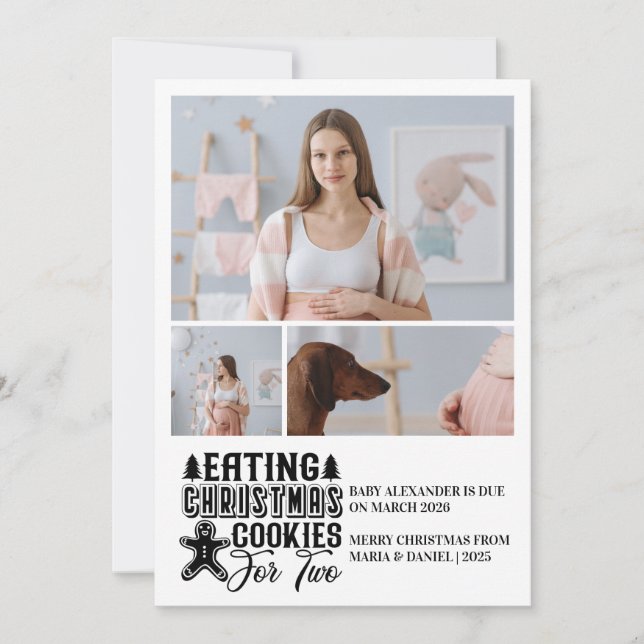 3 Photo Christmas Cookies for 2 Pregnancy  Holiday Card (Front)