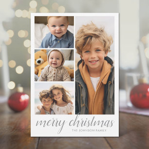3 Photo Christmas Script - Retro Half Moon Pattern Holiday Card