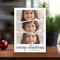 3 Photo Christmas Script - Retro Half Moon Pattern