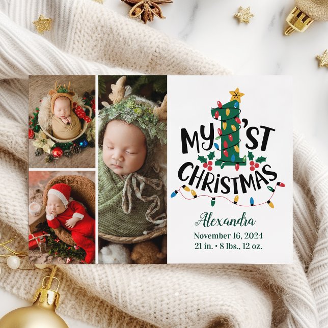3 Photo Christmas Tree Lights First Christmas Holiday Card (Creator Uploaded)