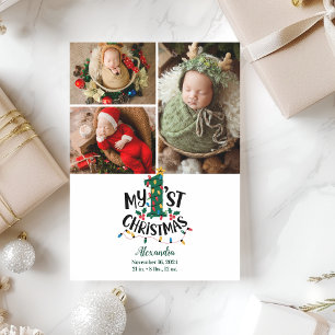 3 Photo Christmas Tree Lights First Christmas Holiday Card