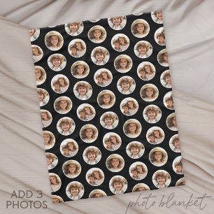 3 Photo Circle Border Collage - Black White Fleece Blanket