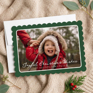 3 Photo Classic Scallop Frame Modern Christmas Holiday Card