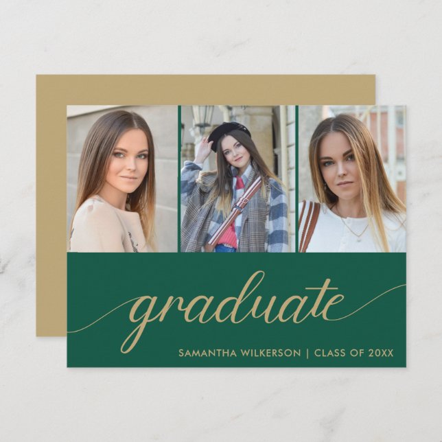 3 Photo Collage Add Your Name & Year Graduation  Announcement (Front/Back)