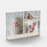 3 Photo Collage Beige New Baby Keepsake 