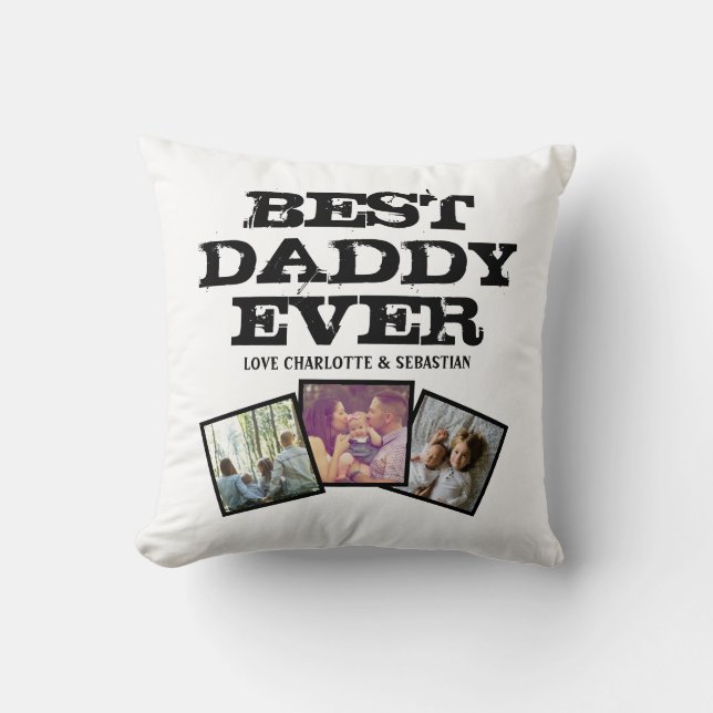 3 Photo Collage Best Daddy Ever Personalised Cushion (Front)
