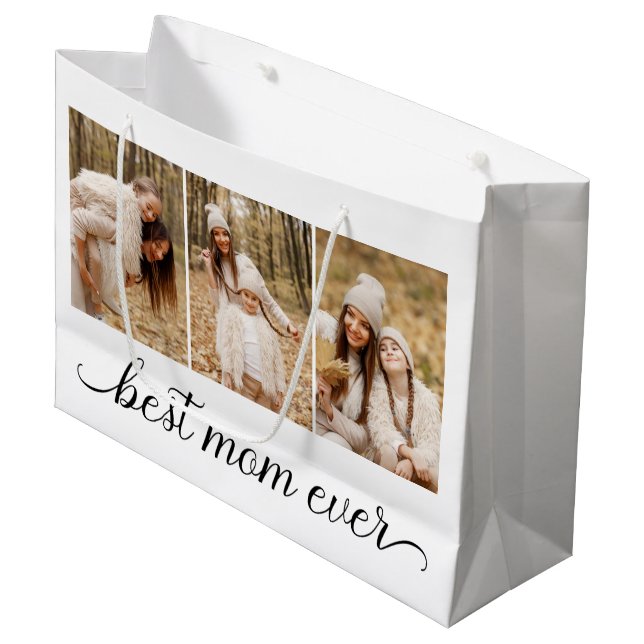 3 Photo Collage Best Mum Ever Large Gift Bag (Front Angled)