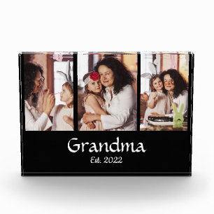 3 Photo Collage Black White Grandma Established Block