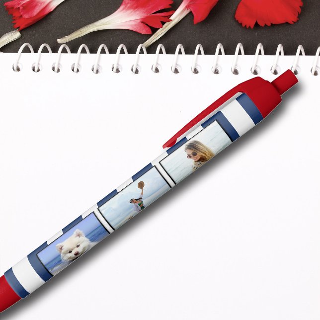 3 Photo Collage Blue White Coastal Stripe Hearts Black Ink Pen (Creator Uploaded)