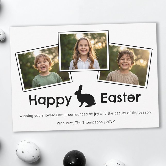 3 Photo Collage Bold Black Happy Easter With Bunny Card (Creator Uploaded)