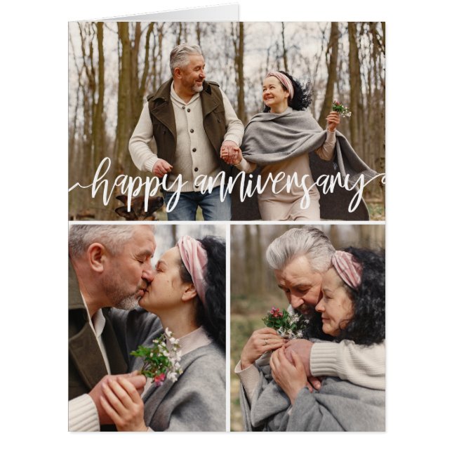 3 Photo Collage Brush Script Happy Anniversary (Front)
