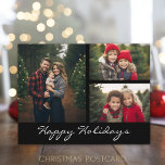 3 photo Collage Christmas - black minimal Holiday Postcard<br><div class="desc">PHOTO TIP: If you upload your pictures and they don't fit,  click on the CUSTOMIZE THIS button. It might take a little patience,  but you can move and resize your photo. You can also change and move the type!</div>
