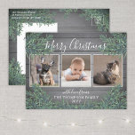 3 Photo Collage Christmas Greenery & Grey Wood Holiday Postcard<br><div class="desc">Send stylish joyful greetings and share three of your favourite pictures with a custom photo collage holiday postcard. All text on this template is simple to customise to include any wording, such as Merry Christmas, Happy Holidays, Seasons Greetings, New Year Cheers etc. (IMAGE PLACEMENT TIP: An easy way to centre...</div>