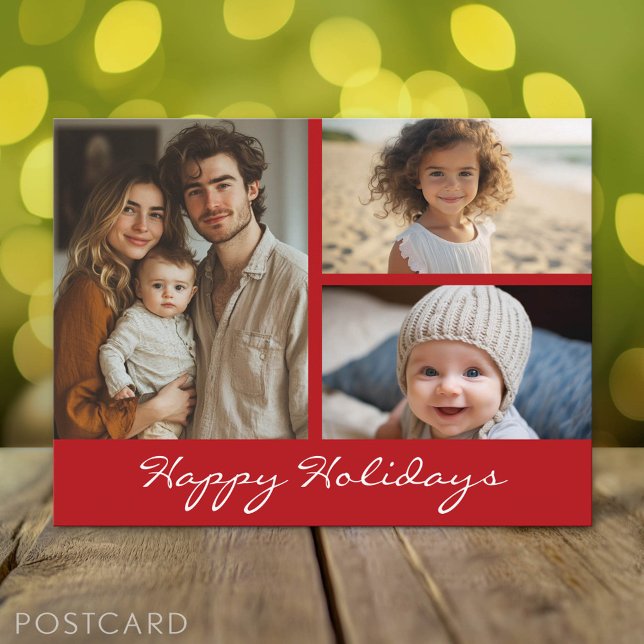 3 photo Collage Christmas Holiday Photo (Holiday Photo Postcard)