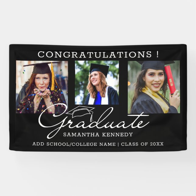 3 Photo Collage Congrats Graduate 2025 Graduation Banner (Horizontal)