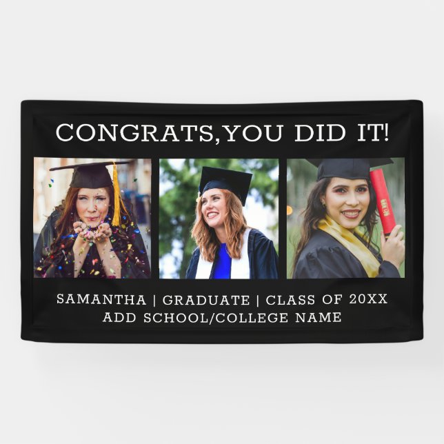 3 Photo Collage Congrats Graduate 2026 Graduation Banner (Horizontal)