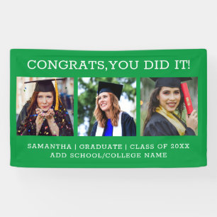 3 Photo Collage Congrats Graduate Graduation Green Banner