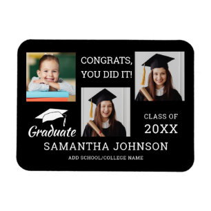 3 Photo Collage Congratulations Grad 2025 Black Magnet