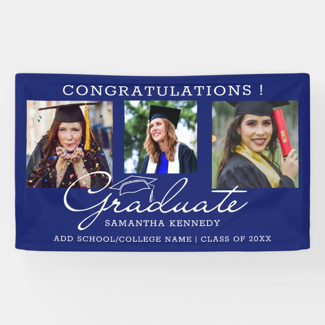 3 Photo Collage Congratulations Graduate Blue 2025 Banner (Horizontal)
