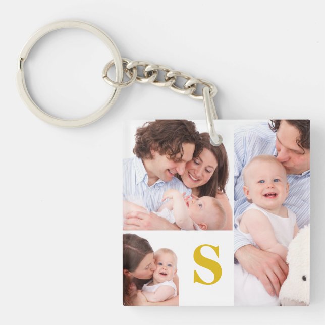 3 Photo Collage Custom Monogrammed Keychain (Front)