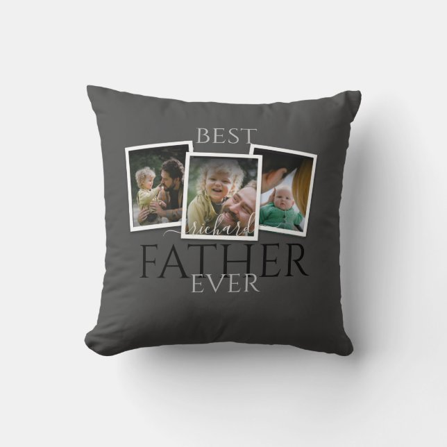 3 Photo Collage Dad Family Memorable Father's Day Cushion (Front)