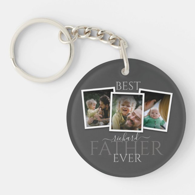 3 Photo Collage Dad Family Memorable Father's Day Key Ring (Front)