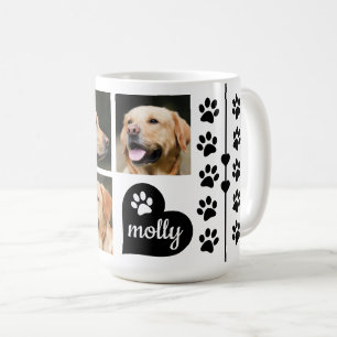 3 Photo Collage Dog Name Black Heart Coffee Mug