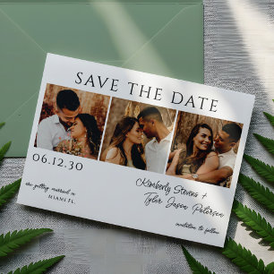 3 Photo collage elegant minimalist wedding  Save The Date