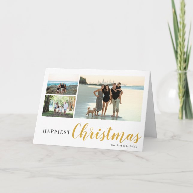 3 Photo Collage Family Christmas Custom Holiday Card (Front)