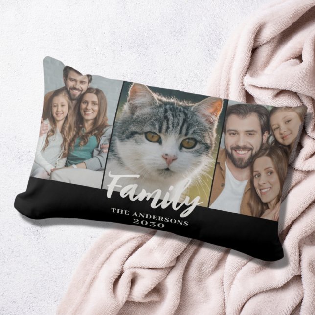 3 Photo Collage Family Name Year Lumbar Cushion (Creator Uploaded)