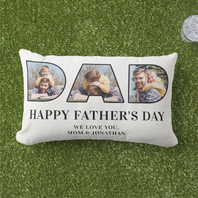 3 Photo Collage Father's Day Dad Photo Cutout Lumbar Cushion (Grass)
