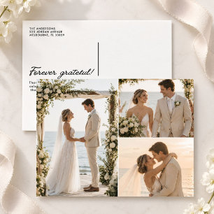 3 Photo Collage Forever Grateful Wedding Thank You Postcard