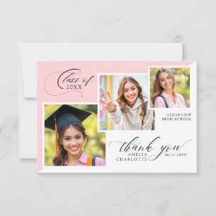 3 Photo Collage Girly Graduation Thank You Card