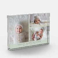 3 Photo Collage Green New Baby Keepsake 