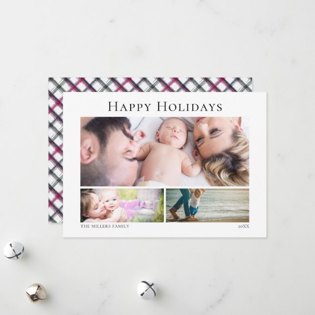 3 photo collage grid horizontal Christmas Card (Front/Back In Situ)