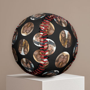 3 Photo Collage Half Brick Pattern - black Circle Baseball