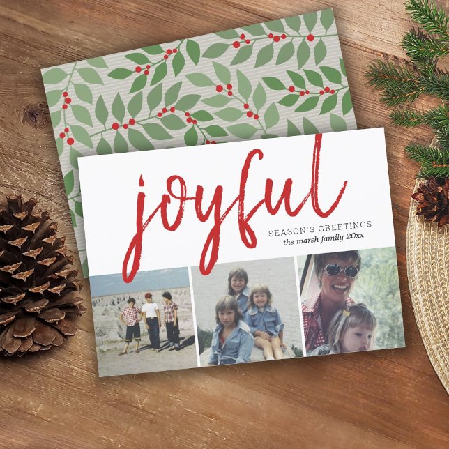 3 Photo Collage - Joyful Season's Greetings Berry Holiday Card (Creator Uploaded)