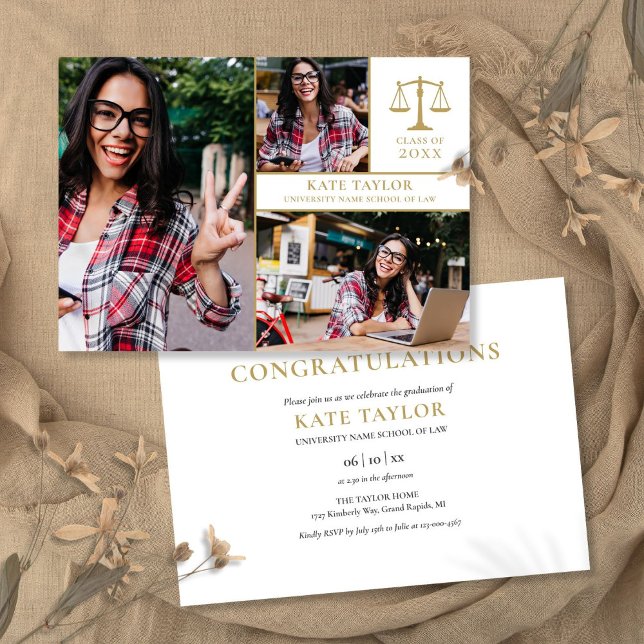 3 Photo Collage Law School Graduation Party  Invitation (3 Photo Collage Law School Graduation Party Invitation)
