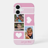 3 photo collage love you mum heart modern pink