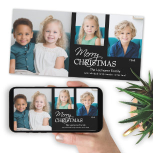 3 Photo Collage - Merry Christmas black & white Holiday Card