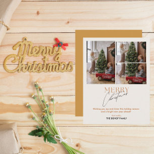 3 Photo Collage Merry Christmas Script Greeting Holiday Card