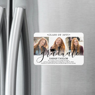 3 Photo Collage Modern Graduation Announcement Magnet