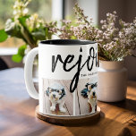 3 Photo Collage - Modern Merry Christmas Rejoice Two-Tone Coffee Mug<br><div class="desc">Use three pictures and make a unique and trendy Merry Christmas greeting with a black and white theme. If you need to move anything around,  click on the customise button to make changes.</div>
