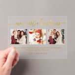 3 Photo Collage Modern Script "Merriest Christmas" Acrylic Invitations<br><div class="desc">3 Photo Collage Modern Script "Merriest Christmas" Holiday Card</div>