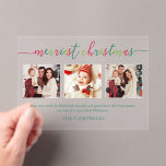 3 Photo Collage Modern Script "Merriest Christmas" Acrylic Invitations<br><div class="desc">3 Photo Collage Modern Script "Merriest Christmas" Holiday design.</div>
