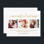 3 Photo Collage Modern Script "Merriest Christmas" Holiday Postcard<br><div class="desc">3 Photo Collage Modern Script "Merriest Christmas" Holiday Card</div>