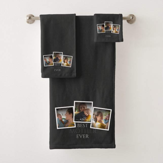 3 Photo Collage Mum Family Memorable Mother's Day Bath Towel Set (Insitu)