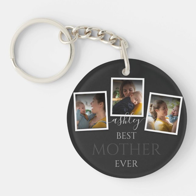 3 Photo Collage Mum Family Memorable Mother's Day Key Ring (Front)