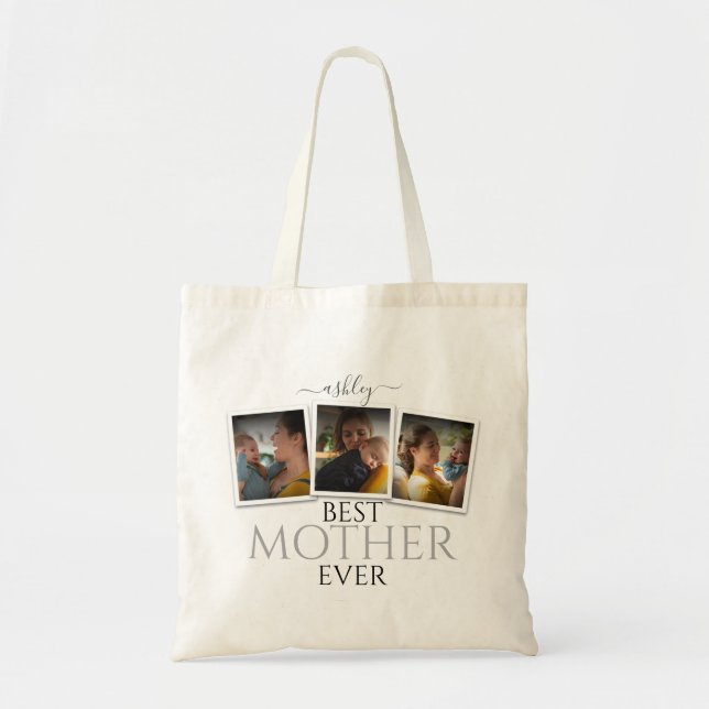 3 Photo Collage Mum Family Memorable Mother's Day Tote Bag (Front)